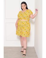 Crop top κίτρινο floral με V