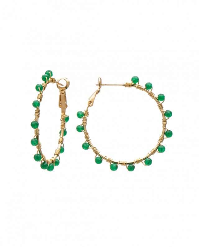 Σκουλαρίκια Emerald Green Dots Hoops M Χρυσό