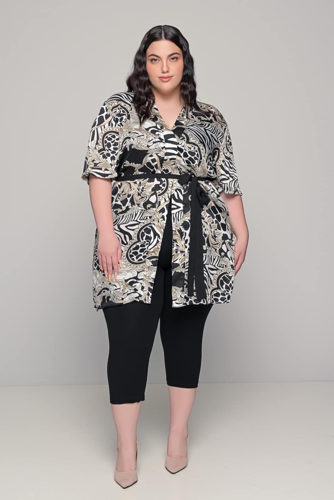 Plus Size Εμπριμέ Κιμονό