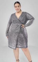 Plus Size Φόρεμα Mini Παγιέτα Ασημί