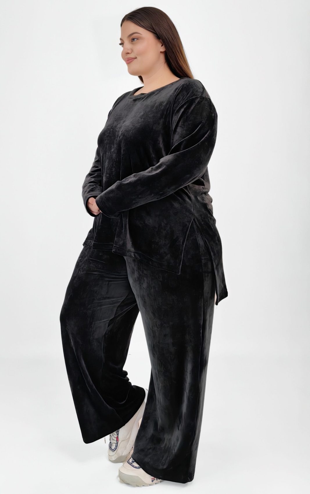 plus size βελουτέ μπλούζα
