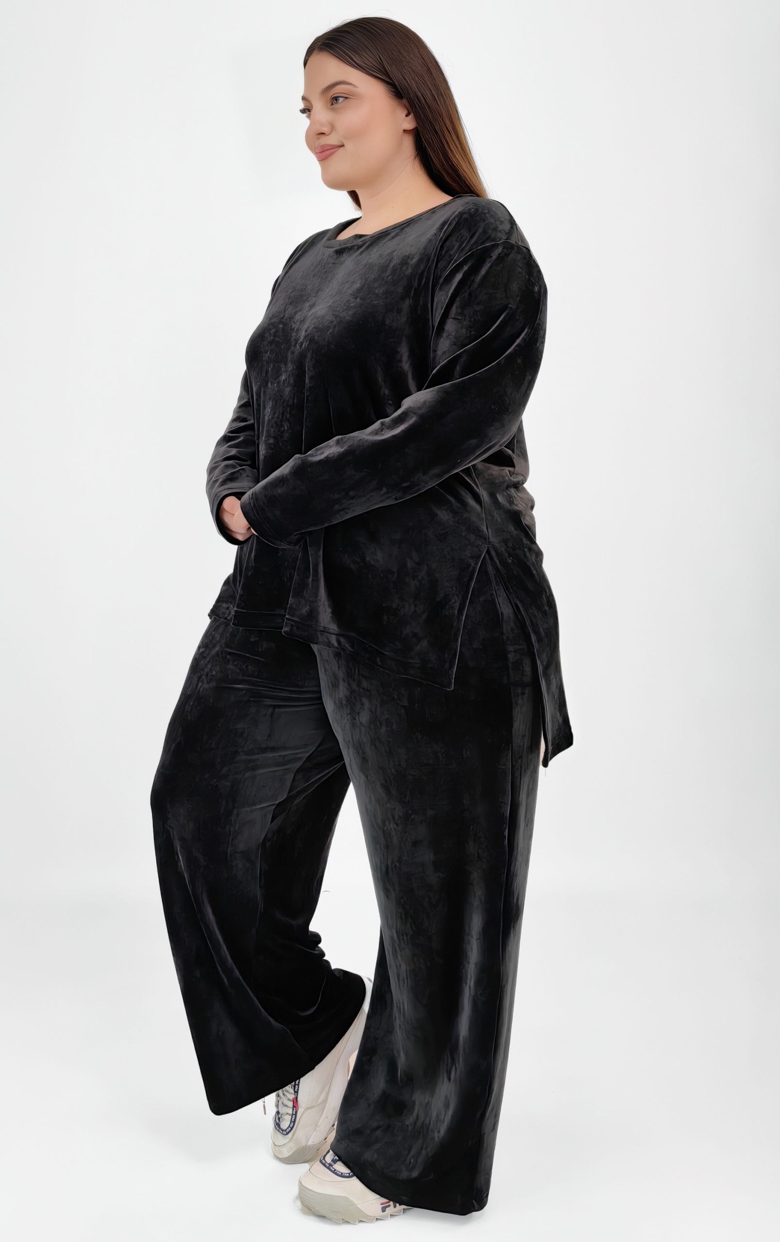 plus size βελουτέ μπλούζα