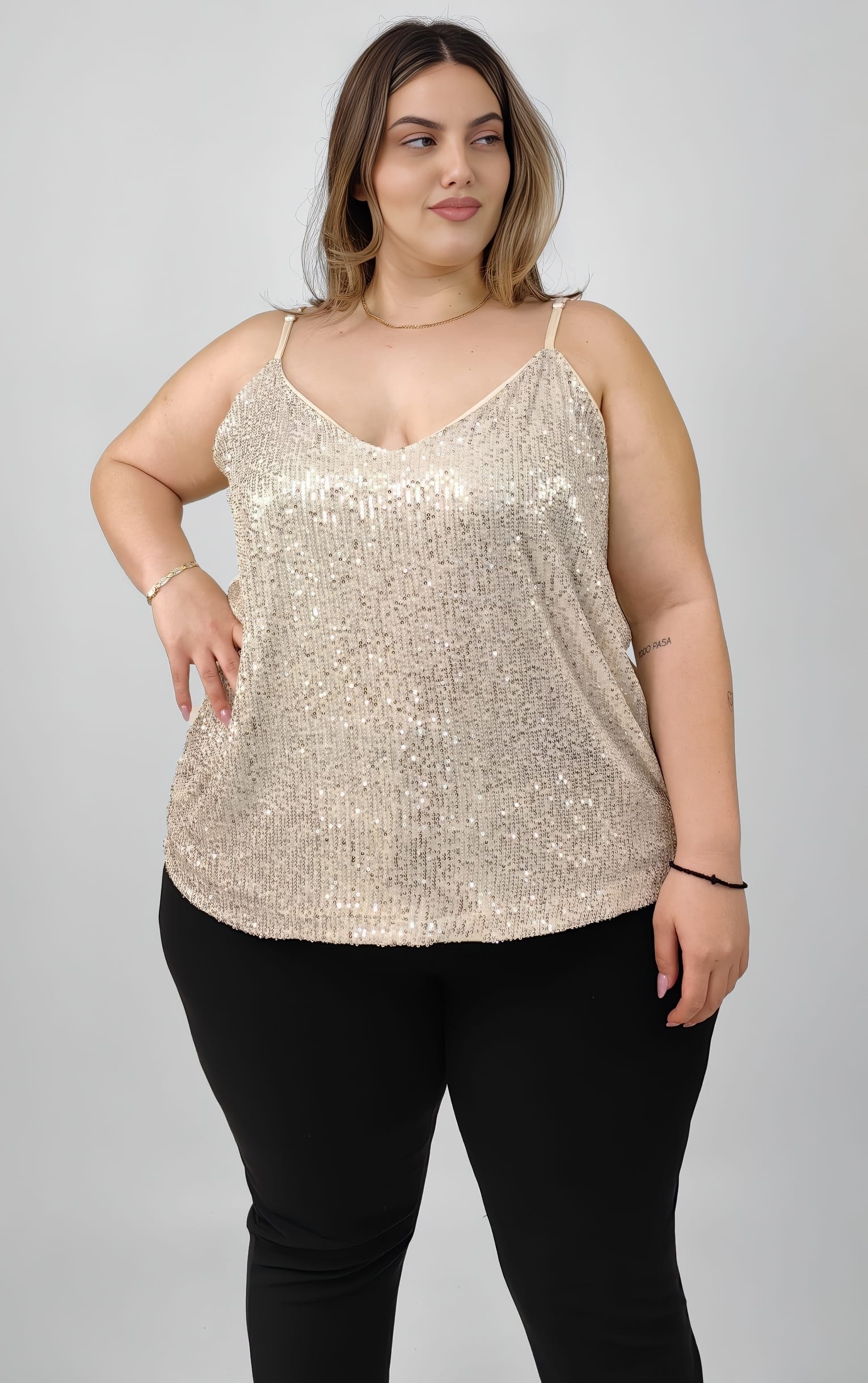 plus size lingerie με παγιέτα μπεζ