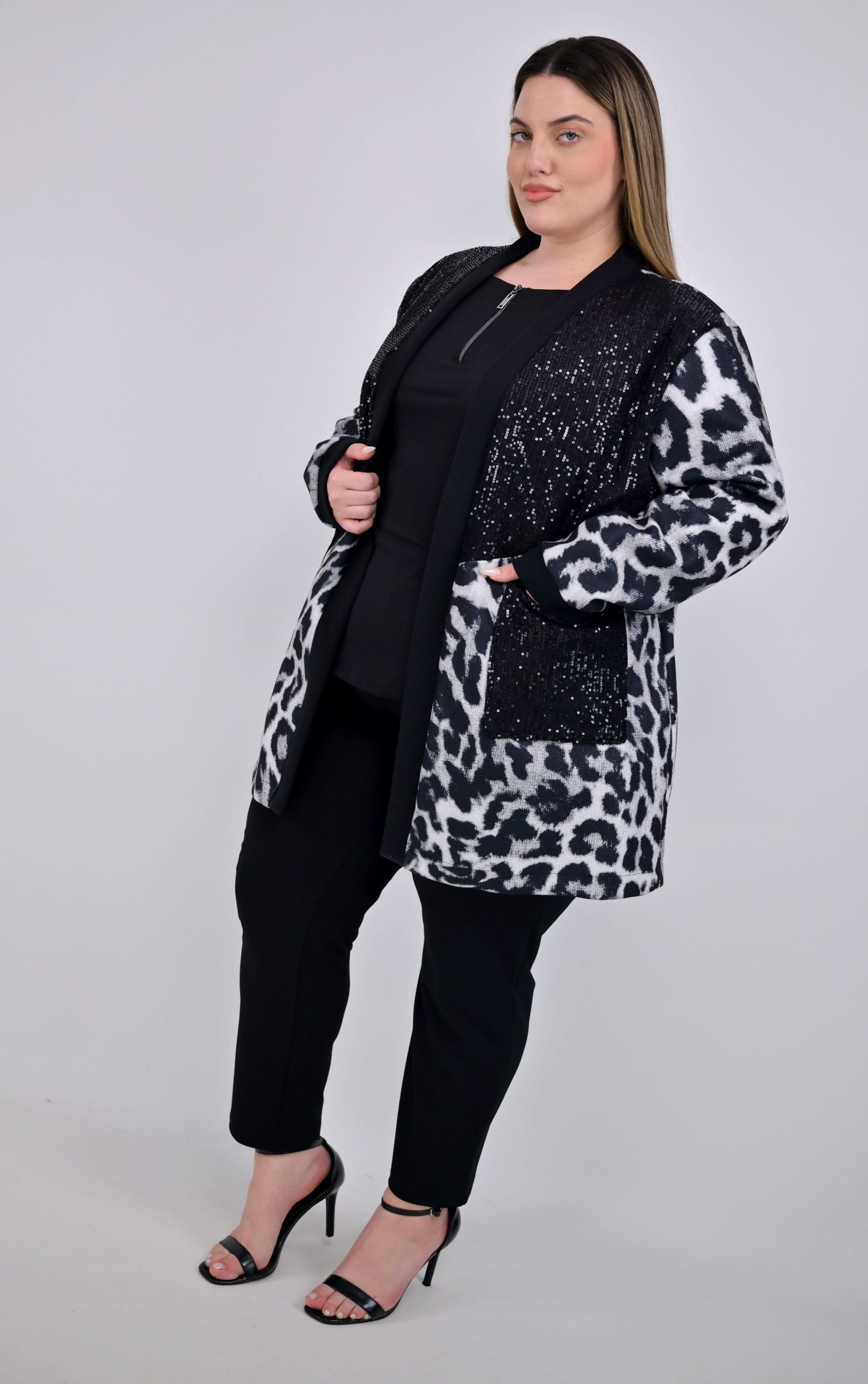 Plus size παγιέτα παλτοζακέτα