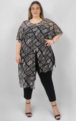 Plus Size Ασύμμετρη Μπλούζα Δαντέλα