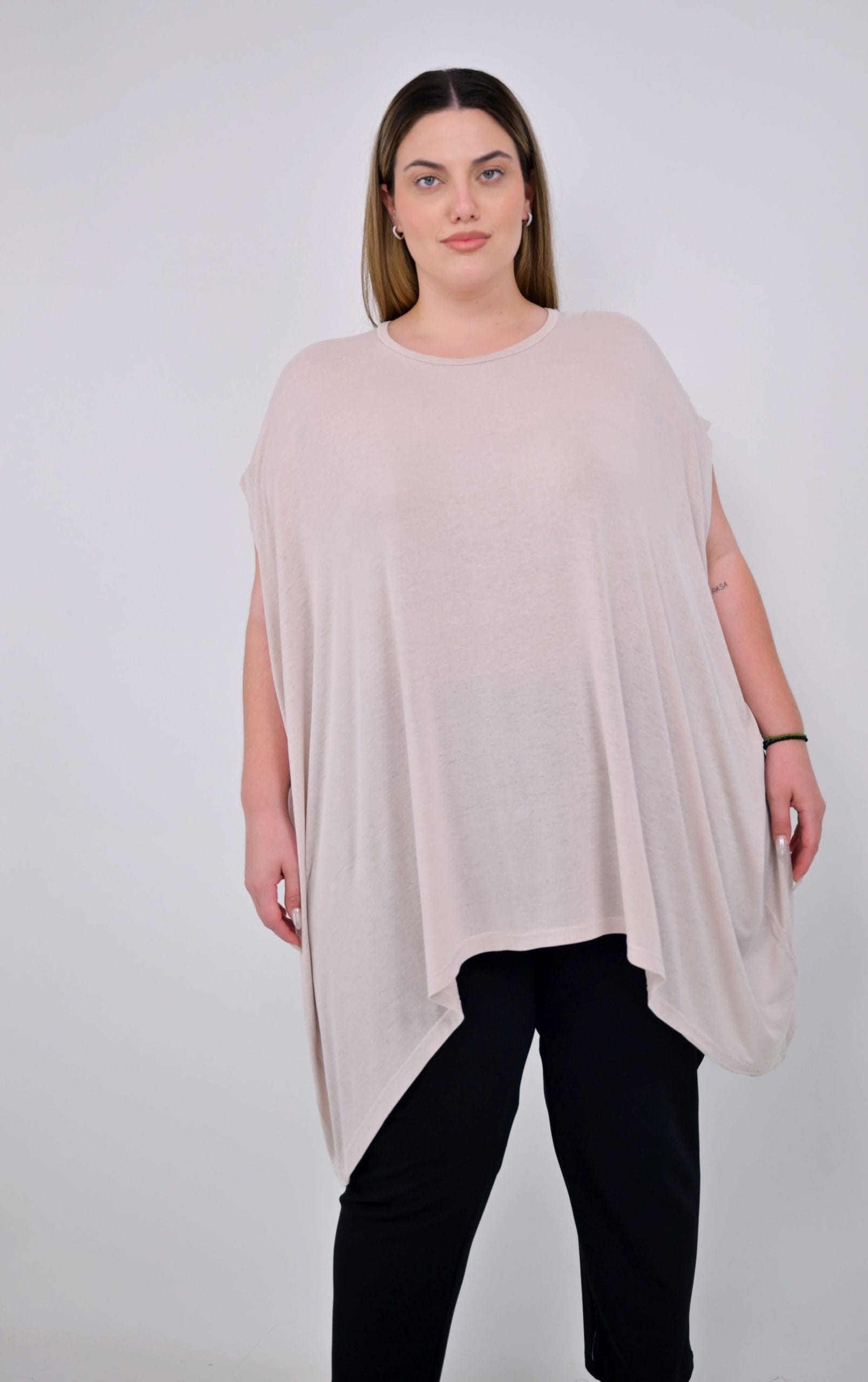 Plus Size Ζαπονε Μπλούζα με Κλασική Λαιμόκοψη