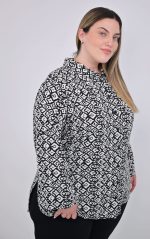 Plus size πουκάμισο rayon με γεωμετρικά σχέδια