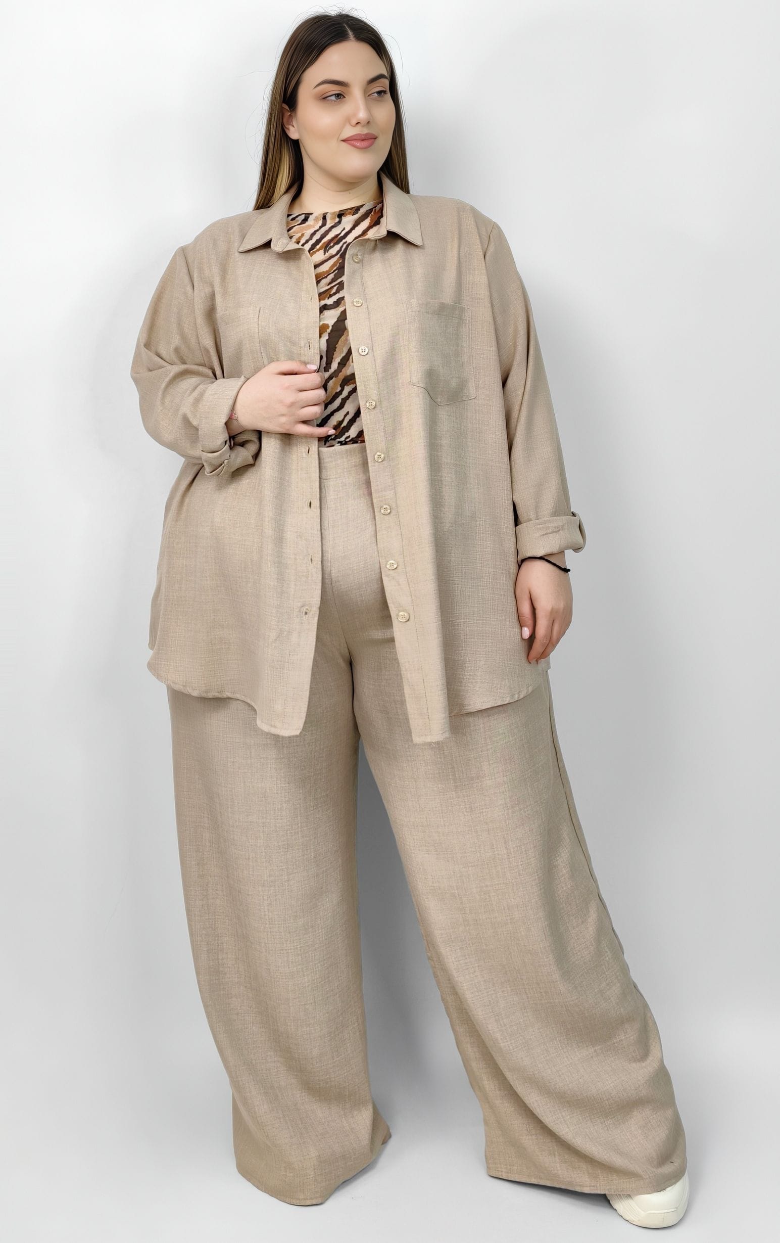 Plus size πουκάμισο σε μπεζ απόχρωση