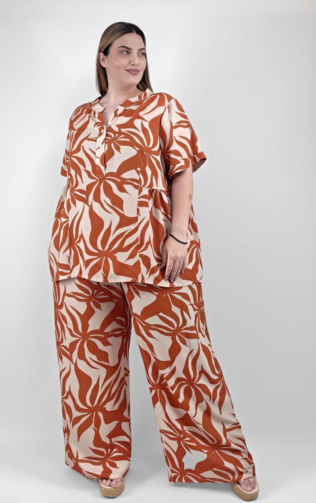 Παντελόνα Τερακότα με Tropical Print - Image 6