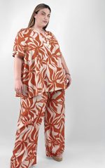 Plus Size Μπλούζα τερακότα Φλοράλ