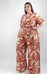 Παντελόνα Τερακότα με Tropical Print - Image 2