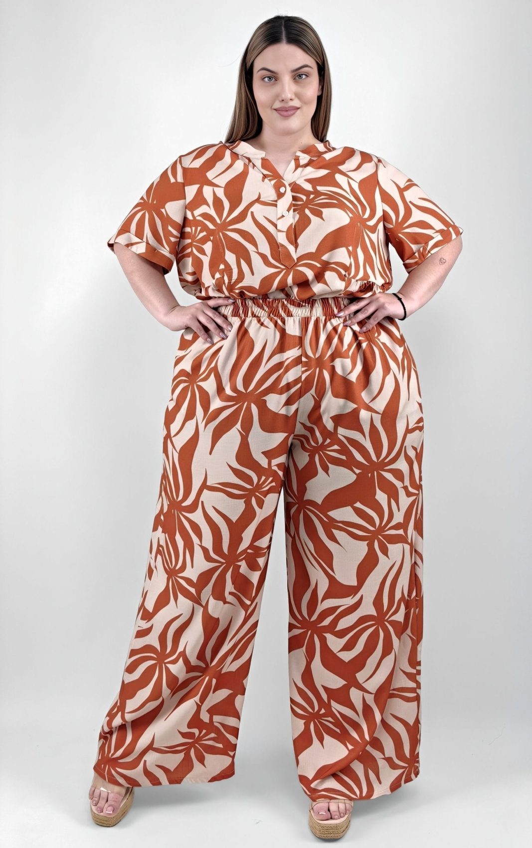 Παντελόνα Τερακότα με Tropical Print - Image 3