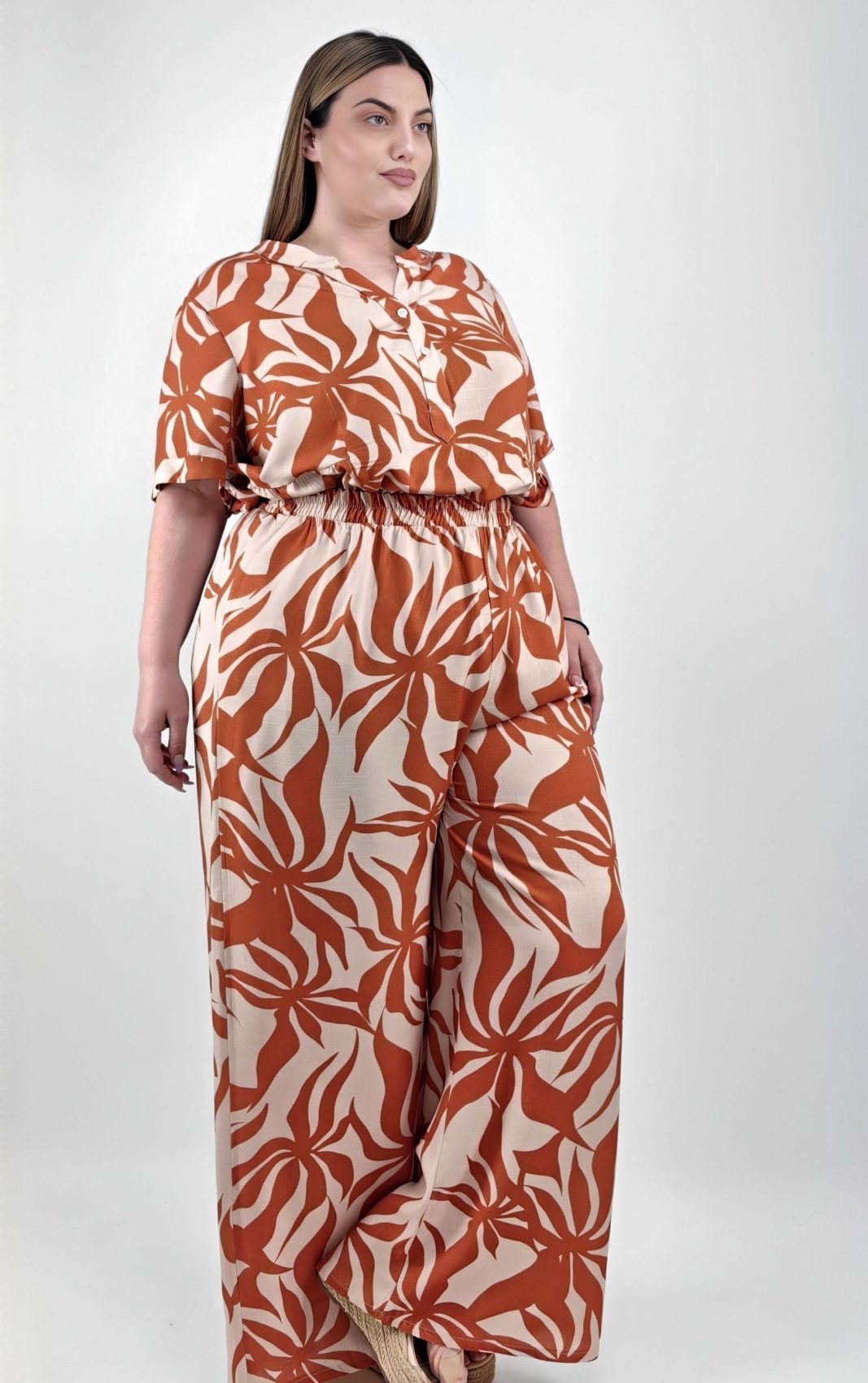 Παντελόνα Τερακότα με Tropical Print - Image 4