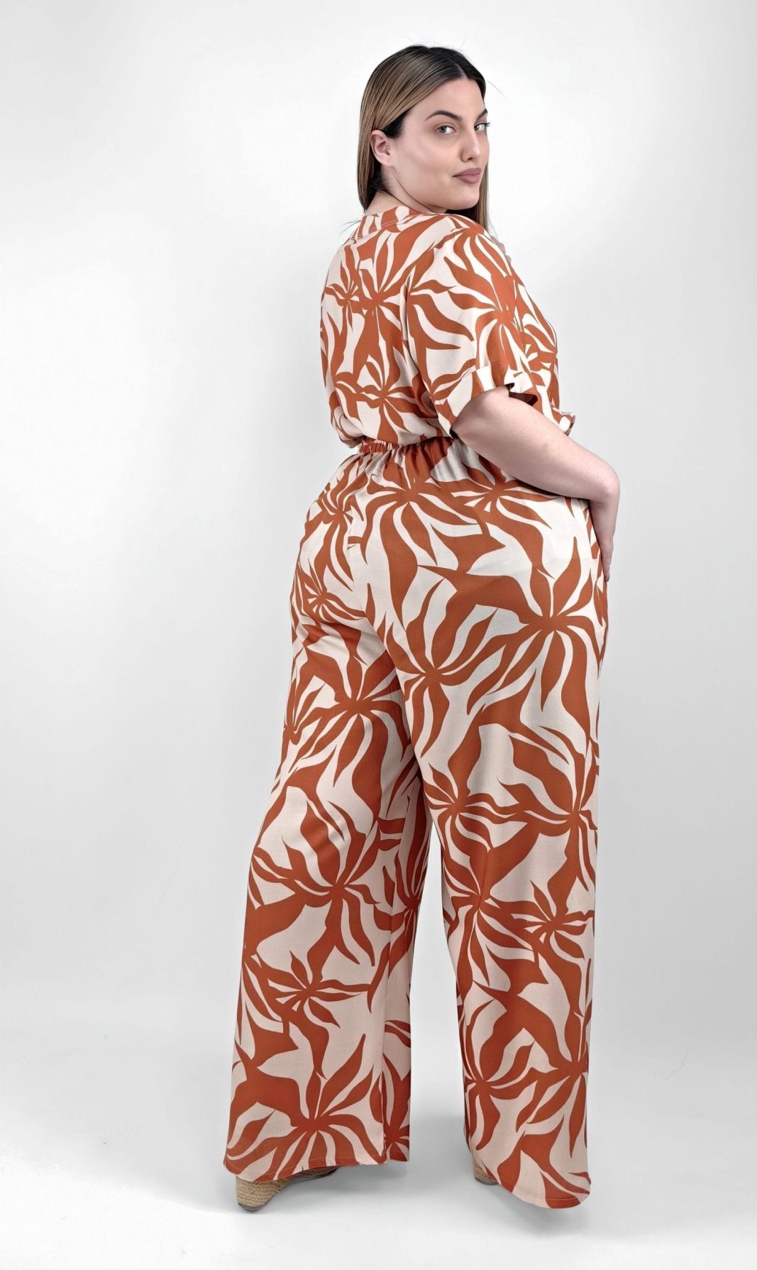 Παντελόνα Τερακότα με Tropical Print - Image 5