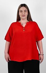 Plus size μπλούζα κόκκινη με μαο γιακά και ξύλινα κουμπιά