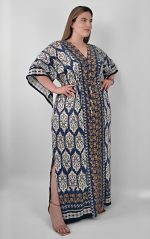 Μπλε Εμπριμέ Φόρεμα με Σούρα στη Μέση - Image 2