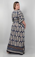 Μπλε Εμπριμέ Φόρεμα με Σούρα στη Μέση - Image 4