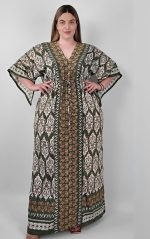 Χακί Εμπριμέ Φόρεμα με Σούρα στη Μέση - Image 2