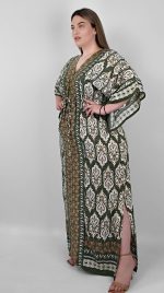 Χακί Εμπριμέ Φόρεμα με Σούρα στη Μέση - Image 3