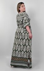 Χακί Εμπριμέ Φόρεμα με Σούρα στη Μέση - Image 4