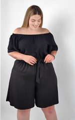 Plus Size Σορτς Μαύρο Με Ζώνη Και Λάστιχο