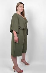 Plus size χακί ολόσωμη βερμούδα με ελαστικό ύφασμα – PsX Fashion