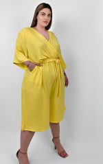 Plus size κίτρινη ολόσωμη βερμούδα με ελαστικό ύφασμα – PsX Fashion