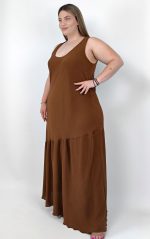 Μάξι Φόρεμα Καφέ Αμάνικο - Image 2