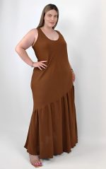 Μάξι Φόρεμα Καφέ Αμάνικο - Image 3