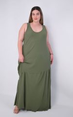 Μάξι Φόρεμα Χακί Αμάνικο - Image 3
