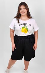 Plus Size Βαμβακερή Μπλούζα με Στάμπα Λεμόνια