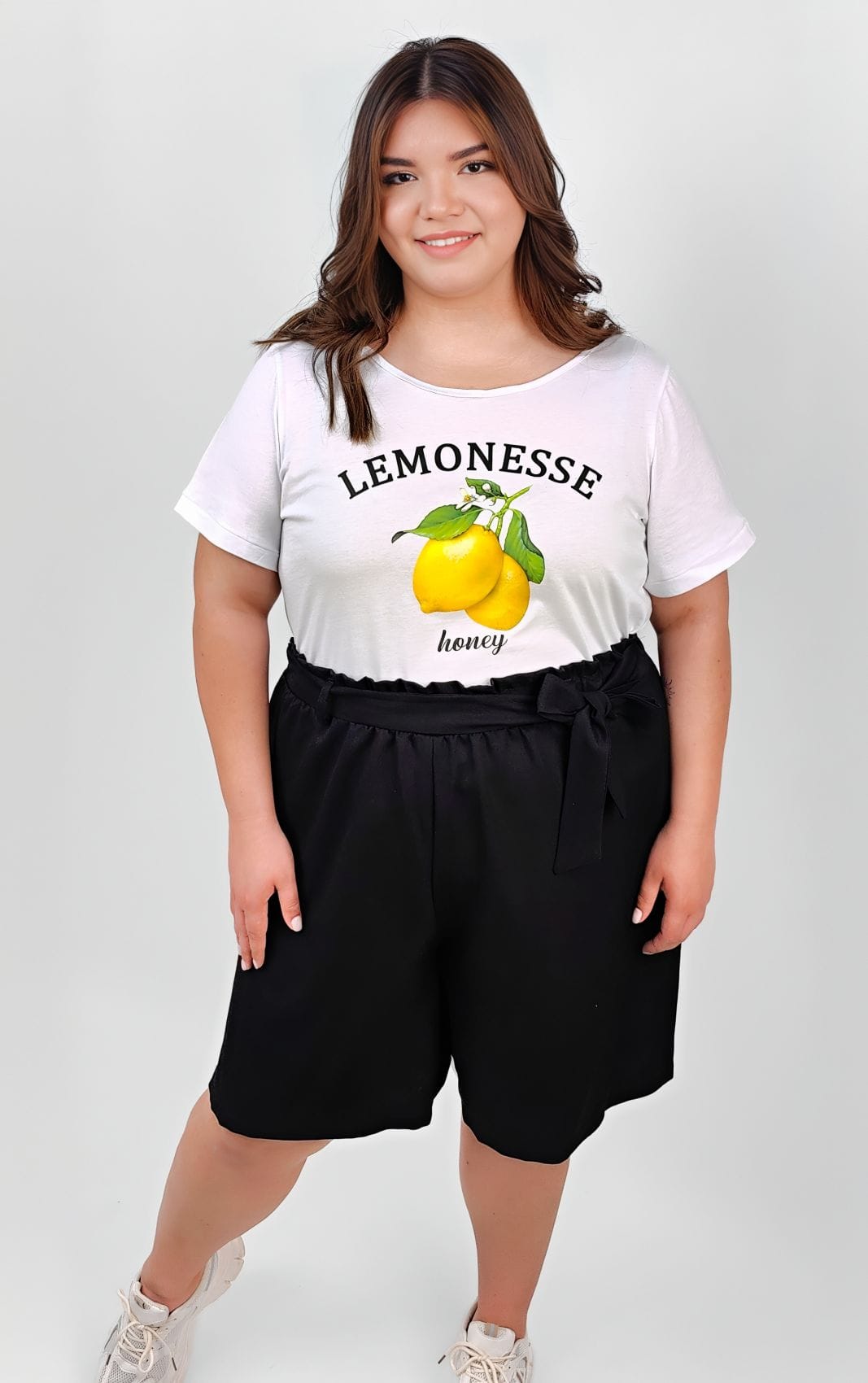 Plus Size Βαμβακερή Μπλούζα με Στάμπα Λεμόνια