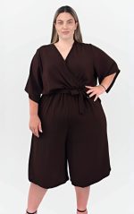Plus size καφέ ολόσωμη βερμούδα με ελαστικό ύφασμα – PsX Fashion