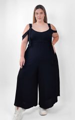 Plus Size Μαύρη Ολόσωμη Φόρμα Με Ασύμμετρο Τελείωμα