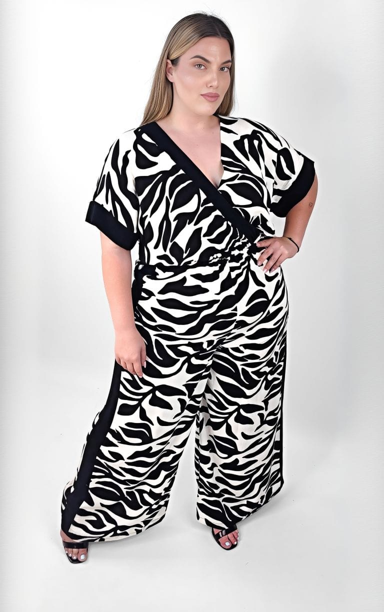 Plus size ολόσωμη φόρμα σταθερή με κρουαζέ κόψιμο – PsX Fashion