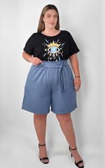 Plus Size Σορτς Μπλε Με Ζώνη Και Λάστιχο
