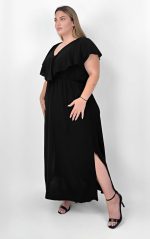 plus size μαύρο φόρεμα με βολάν
