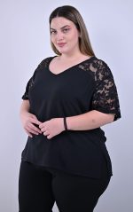 Μαύρη Μπλούζα με Δαντελένια Μανίκια - Image 2