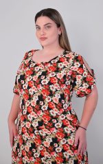 Μάξι Φόρεμα Βισκόζη Μαύρο-Κόκκινο - Image 9