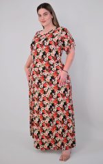 Μάξι Φόρεμα Βισκόζη Μαύρο-Κόκκινο - Image 5