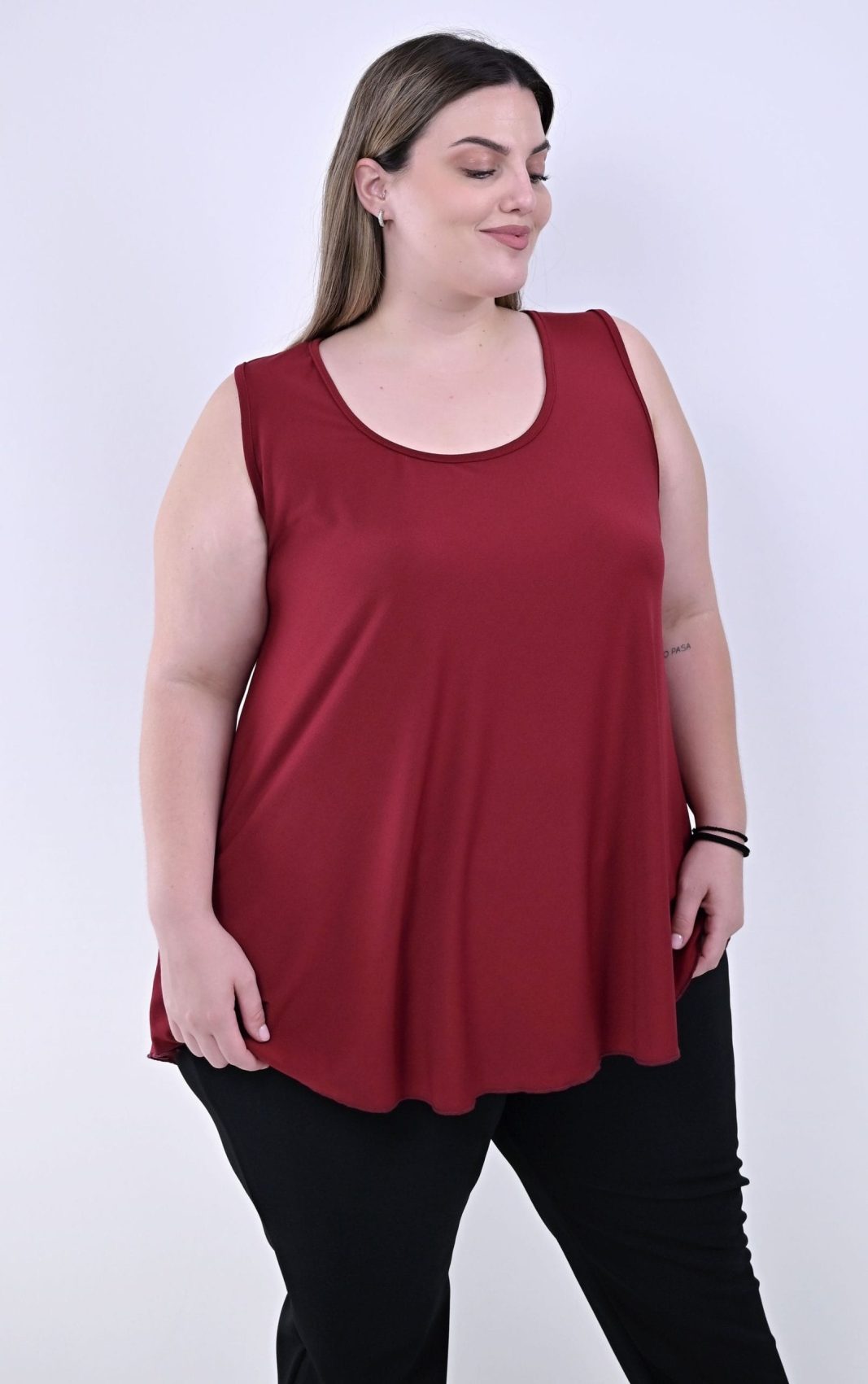 Plus Size Αμάνικη Μπλούζα Μπορντό Αλφα Γραμμή | PsX Fashion