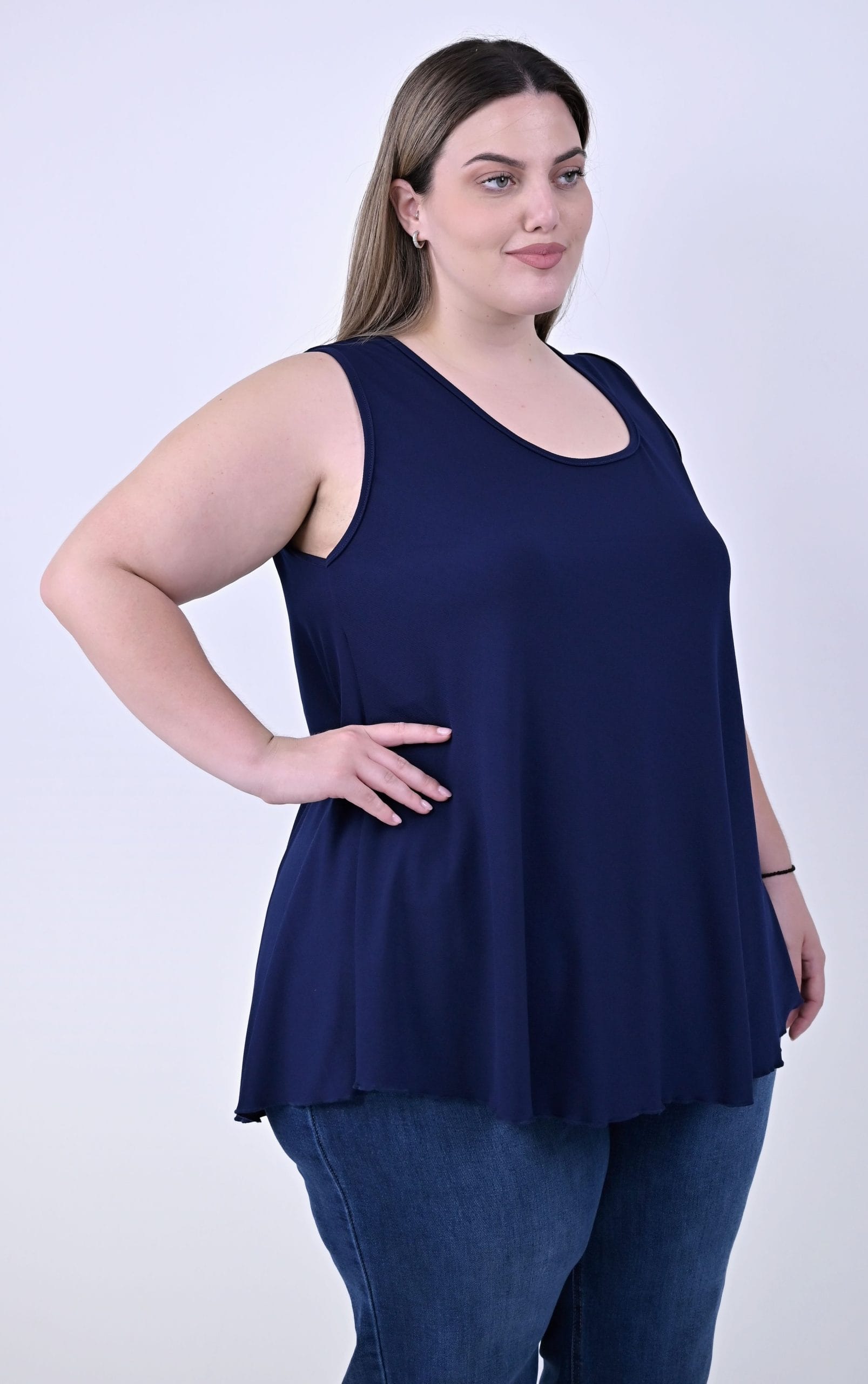 Plus Size Αμάνικη Μπλούζα Μπλε Αλφα Γραμμή | PsX Fashion