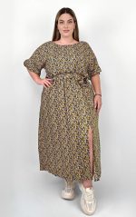 Φόρεμα Floral σε Κίτρινους και Μπλε Τόνους με Ζώνη - Image 2