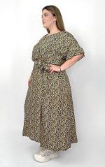 Φόρεμα Floral σε Κίτρινους και Μπλε Τόνους με Ζώνη - Image 3