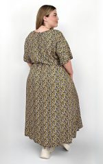 Φόρεμα Floral σε Κίτρινους και Μπλε Τόνους με Ζώνη - Image 4