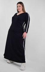 Plus Size Μαύρο Αθλητικό Φόρεμα Με Ρίγα