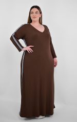 Plus Size Καφέ Αθλητικό Φόρεμα Με Ρίγα