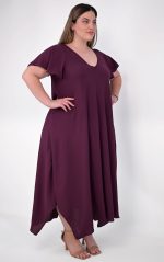 Plus Size Ασύμμετρο Φόρεμα Mελιτζανί | PSX Fashion