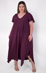 Ασύμμετρο Φόρεμα Μελιτζανί - Image 3
