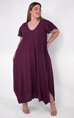 Ασύμμετρο Φόρεμα Μελιτζανί - Image 5